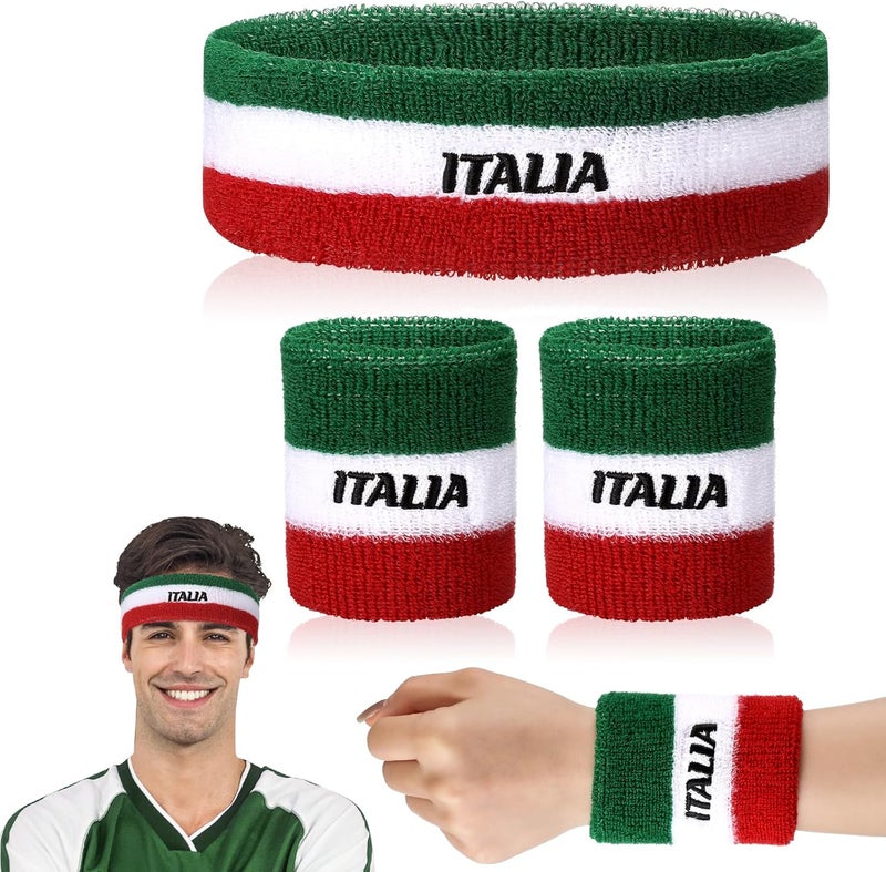 Jadive Italia Mexico USA Number 15 Sweatband Set Headband and Wristbands Includes 1 Head Sweatband and 2 Sports Wristband Costume Absorbing Headband USA Italy Mexico Costume - Image 1
